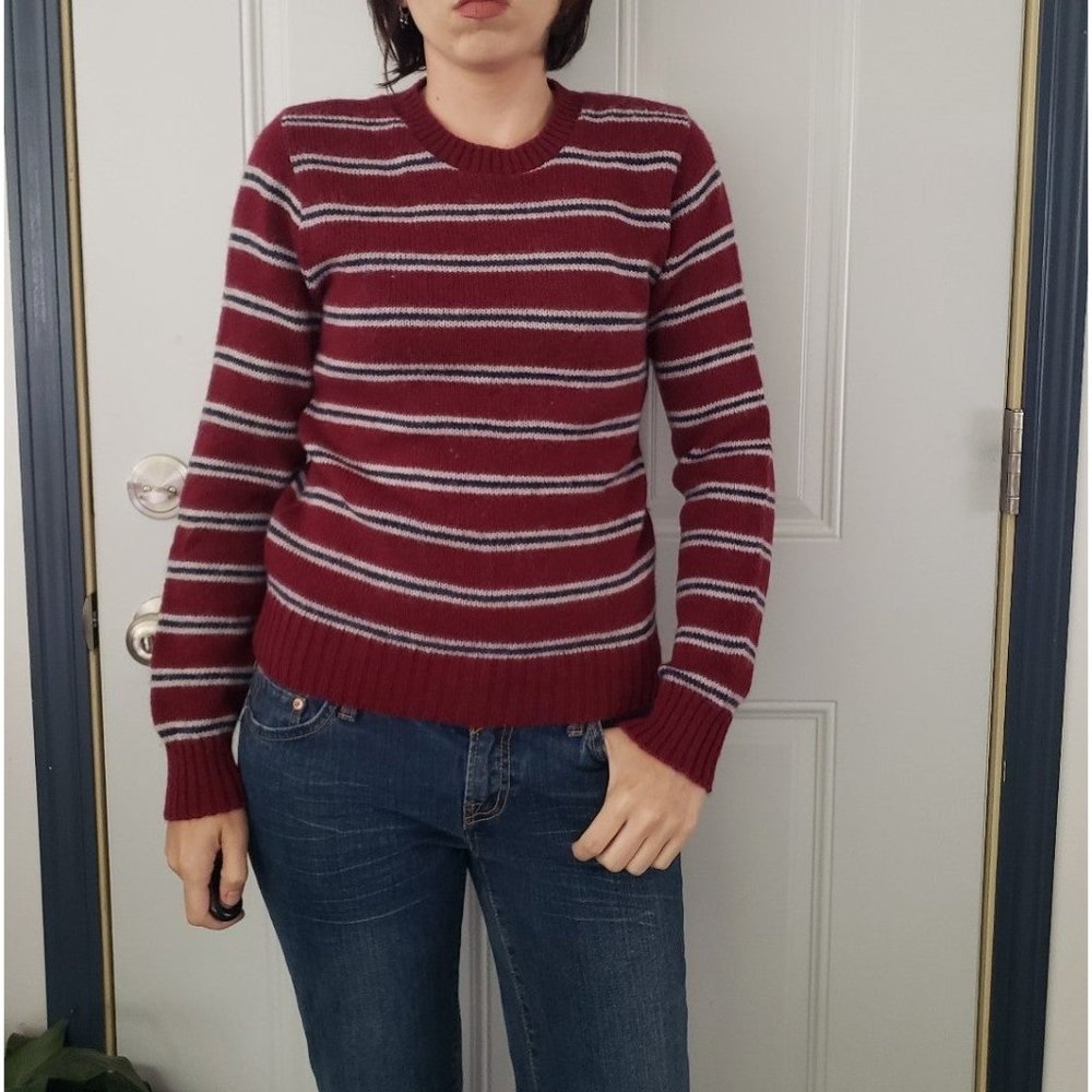 70s/80s‎ Maroon Striped Crew Neck Sweater